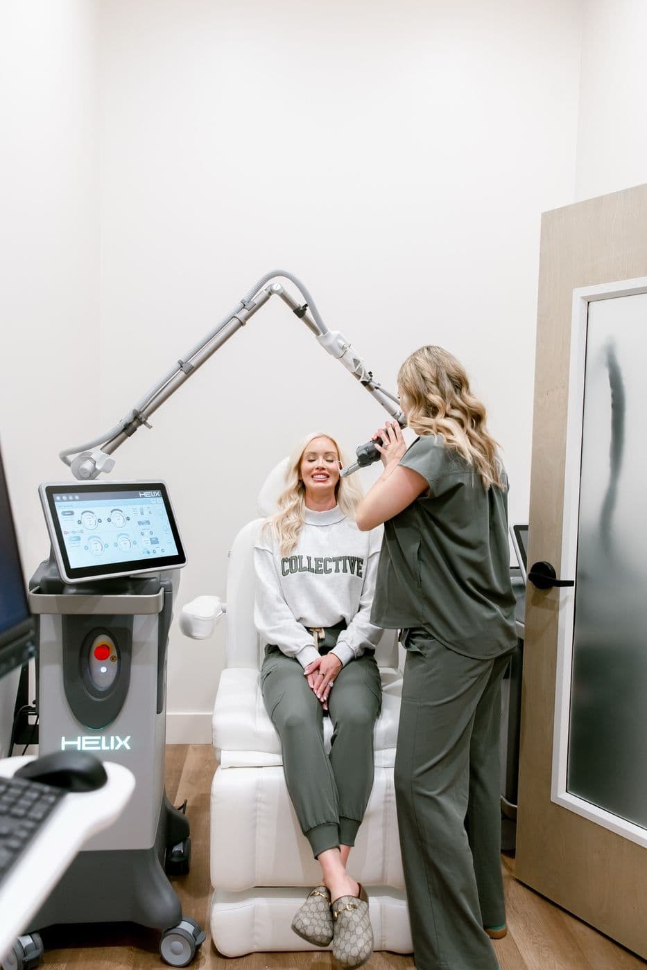 A patient receiving a laser treatment in our treatment room